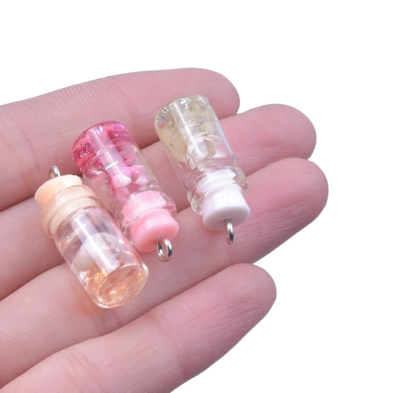 10/30/50/100pcs Flower Pendant Luminous Glow In Dark Fluorescent Glass Wish Bottle Charm For Necklace Jewelry Making Gift