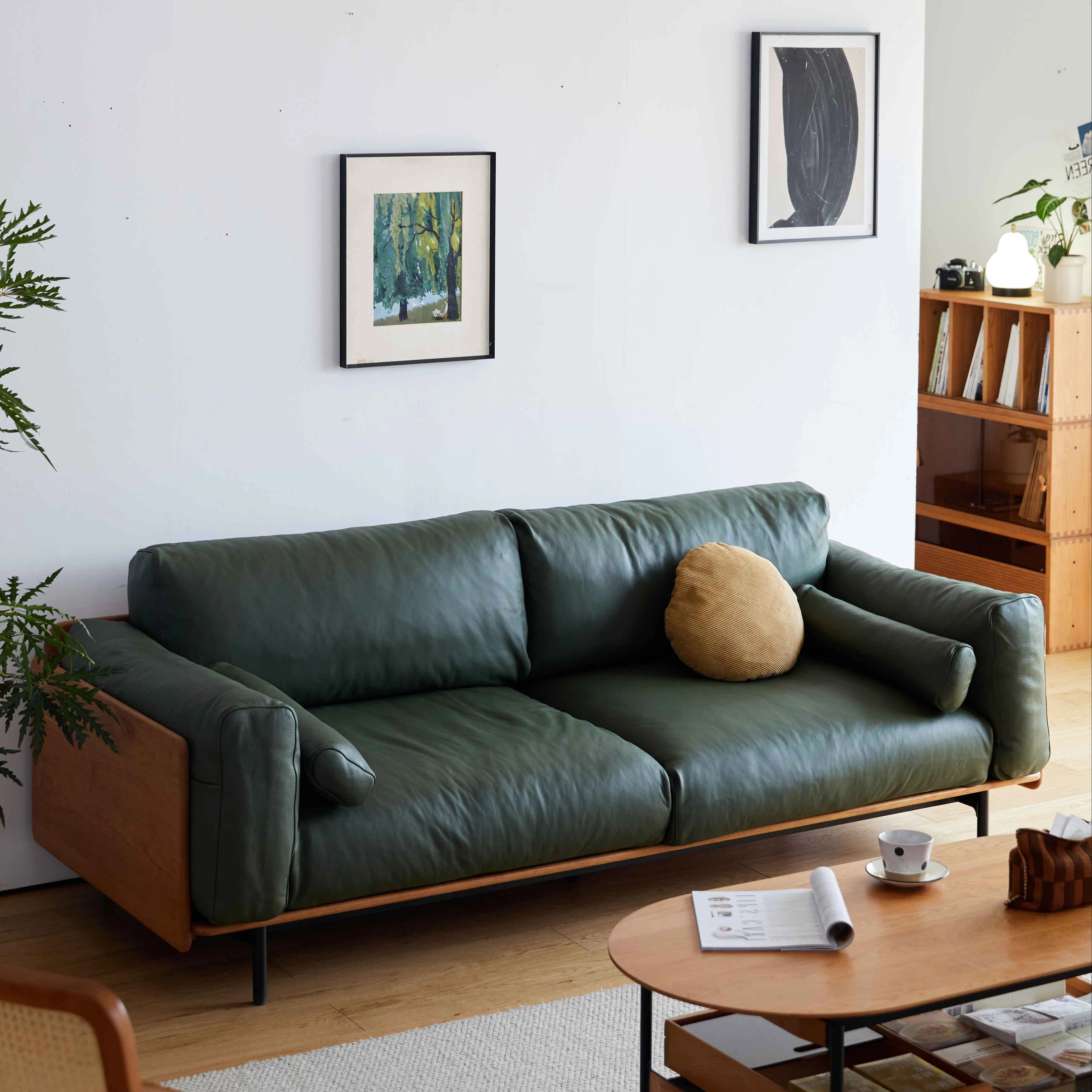 

Living Room Furniture Wooden Frame Design Luxury Modern Italian Leather Sofa