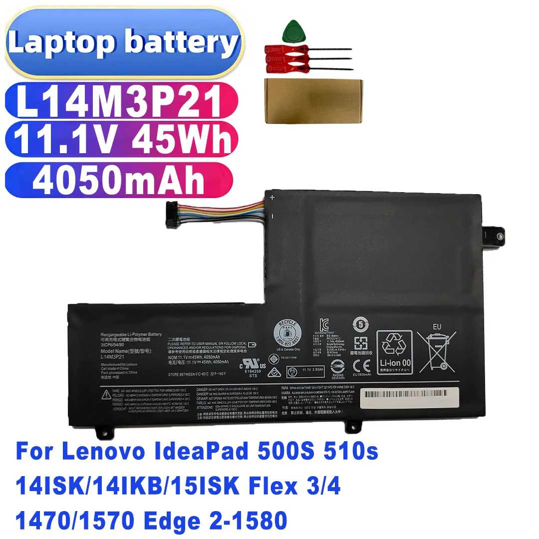 L14M3P21 L14L3P21 11.1V 45Wh Battery for Lenovo IdeaPad 500S 510s-14ISK/14IKB/15ISK Flex 3/4 1470/1570 Edge 2-1580