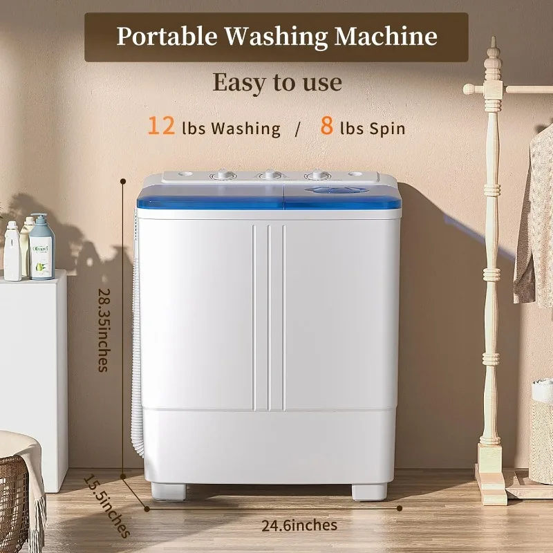 VCJ Portable Washing Machine, Twin Tub Washing Machine Laundry Compact Washer spinner Combo with 20lbs capacity