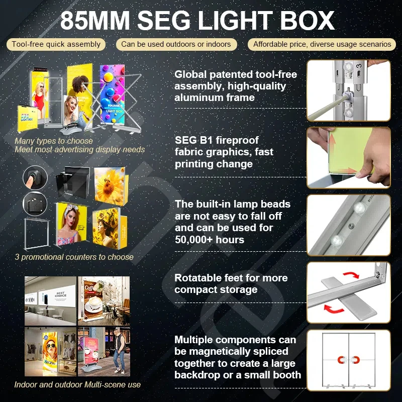 Lintel Tool-free Assembly Retail Fabric Light Box Signage Modular Fabric Advertising Light Box SEG Light Box for Trade Shows