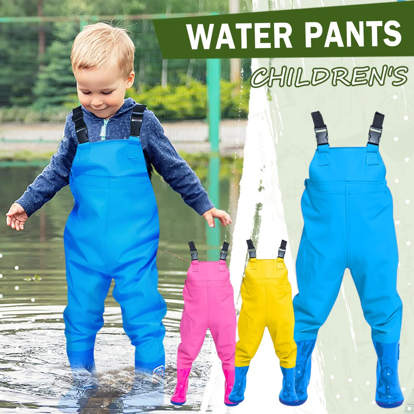 Children Fishing Chest Waders Outdoor Activities Girl Boy PVC Rain Pants Waterproof Bootfoot Quick-dry Hunting Fishing Suit