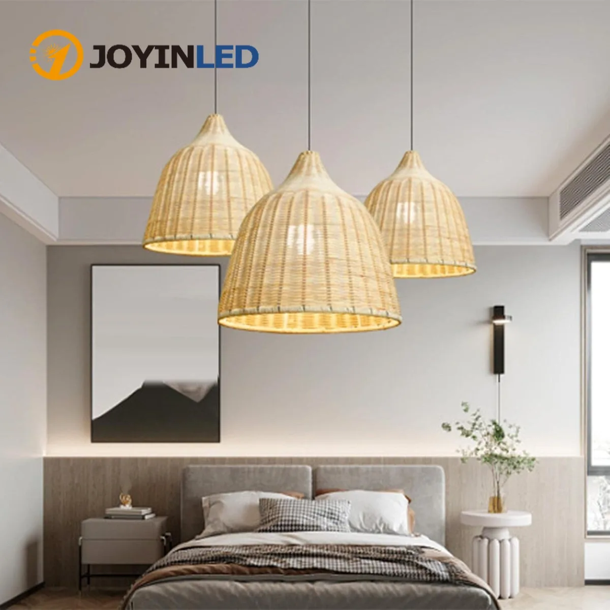 

JOYINLED Hand-Woven Rattan Ceiling Hanging Light Fixture, Natural Wicker Lamp Shade Cover for Pendant Lamp in Rustic Boho Decor