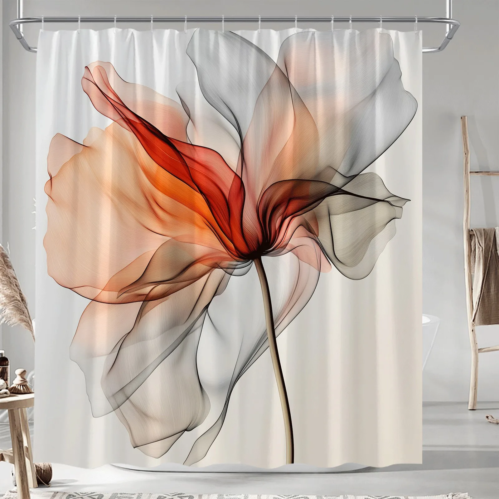 abstract flower art shower curtain modern minimalist design for elegant bathroom decor with hooks Can be used as a partition