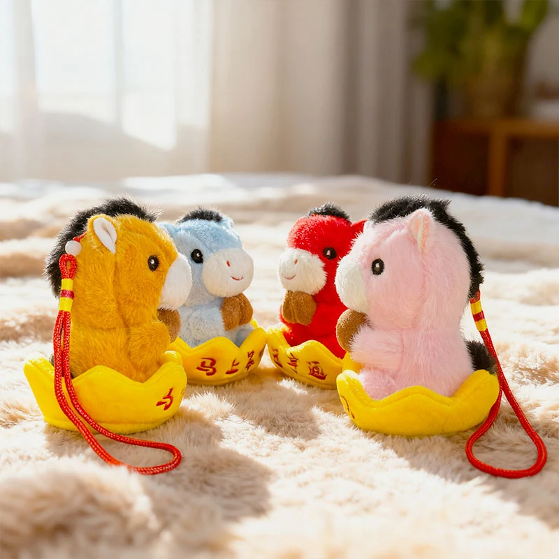 12 سنتيمتر الكرتون 2026 السنة الجديدة الحصان أفخم دمية الملونة لوتس محظوظ الحصان الحيوان دمية محشوة هدية تزيين المنزل للأطفال #4