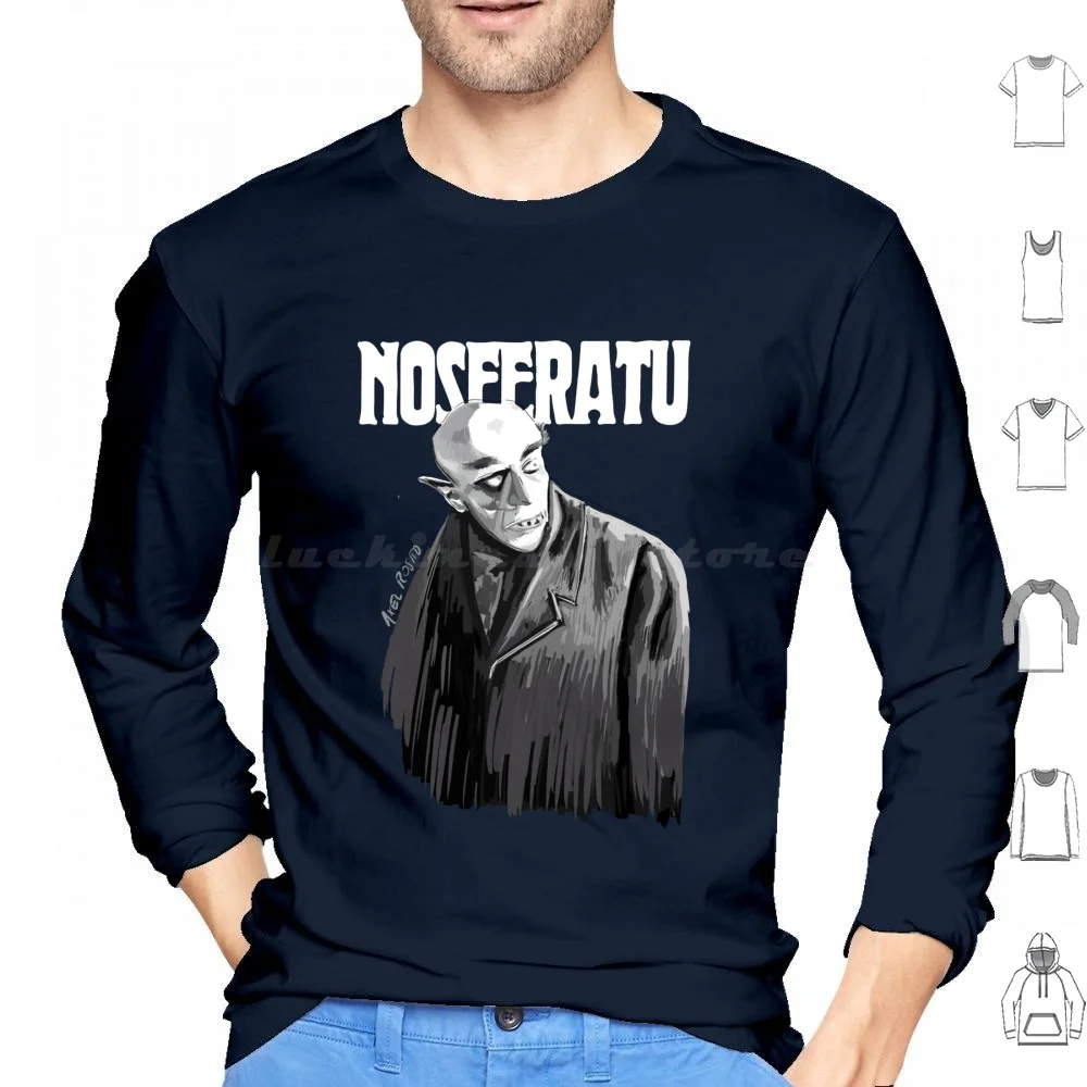 Copy Of Nosferatu Illustration Hoodies Long Sleeve Nosferatu Vampire Horror Dracula Halloween Movie Scary Vampires