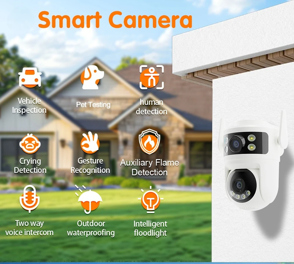 8MP Tuya WiFi PTZ Security Camera Outdoor IP Camera 2.4GHz Dual Lens 350° Rotation Auto Tracking Digital Zoom Night Vision