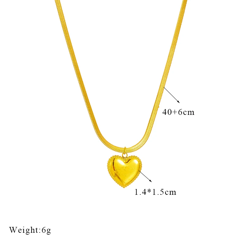 LAMENGLY 316L Stainless Steel Large Heart LOVE Lettering Pendant Necklace For Women New Girls Flat Snake Chain Jewelry Gifts