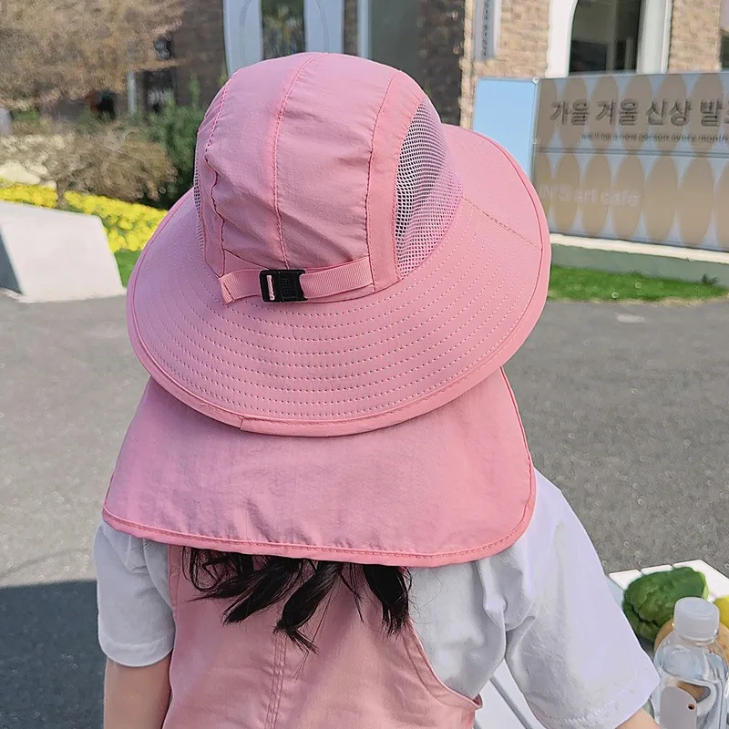 Unisex Bucket Hat with Shawl Kids Summer Hat UV Protection Wide Brim Beach Hats for Boys Girls Panama Cap Outdoor