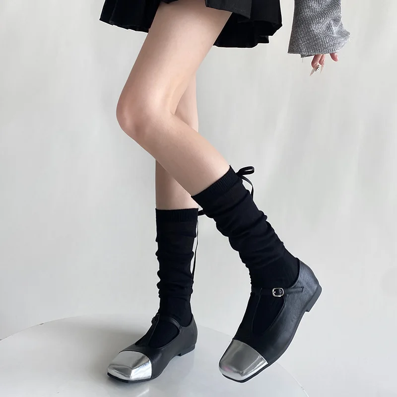 1/2/5 Paar lange Lolita-Socken für Damen, Sommer, ultradünn, atmungsaktiv, Bandage, Schleife, süße Mädchen, JK-Stil, schwarz-weiße Strümpfe – Detail 3