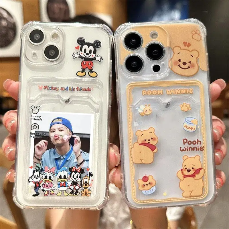 Funny Winnie Pooh Photo Card Slot Bag Case For Samsung Galaxy S24 Ultra S23 A06 A55 A35 A34 A54 A53 Cover Couqe Silicone