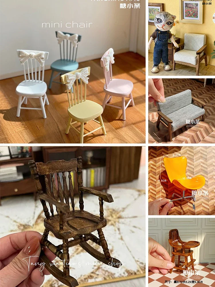 Miniature Dollhouse Furniture Miniature Chairs End Table Chair Bjd New Diy Miniature Dollhouse Decoration Accessories