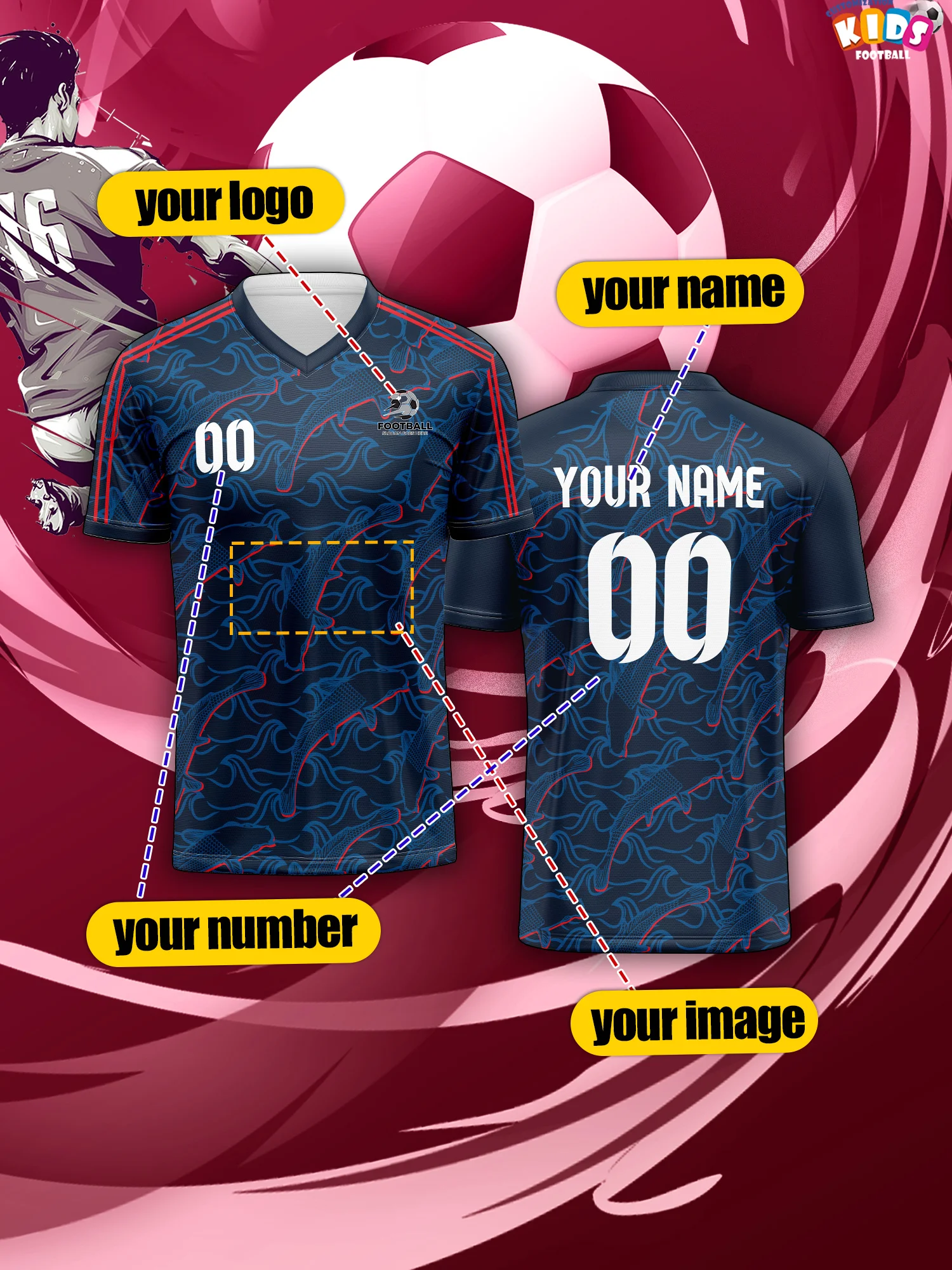 2026 Children's Custom Name and Number Sports V-Neck Jersey, Quick-Drying, Stylish, Heat-Sublimation Technology, Casual Wear