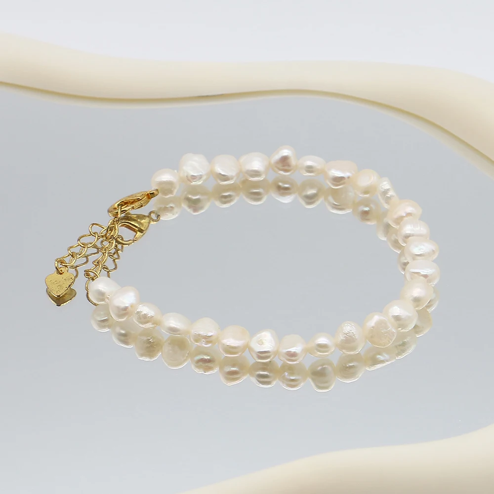 

Elegant Fashion Natural Freshwater White Irregular Baroque Pearl Bracelet Gold-plated Heart Extension Chain Jewelry Accessory