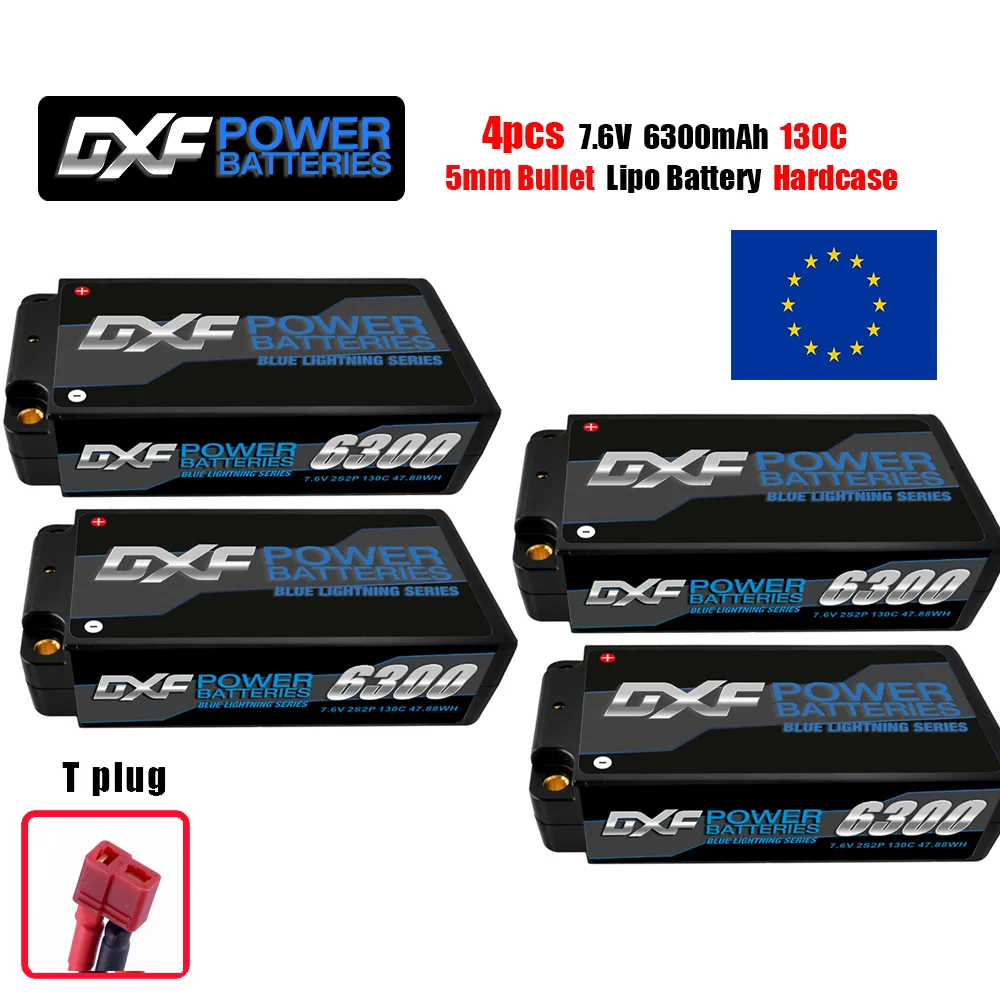 DXF 2S Shorty Lipo Batterij 6300mAh 7.6V 130C 5mm Bullet T Plug Hardcase voor 1/10 Buggy Truggy Auto Vrachtwagen RACING Helikopter - afbeelding 1