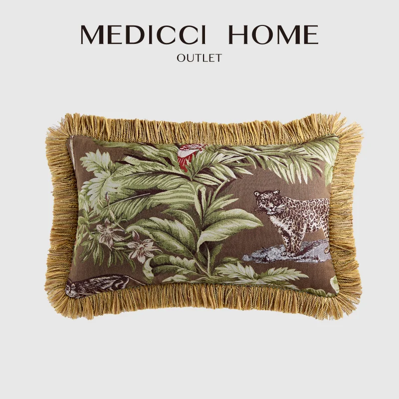 Medicci Home Exotic Leopard Jungle Leaves Jacquard Lumbar Pillowcase Cushion Covers Perfect For Bedroom Lounge Living Room Decor