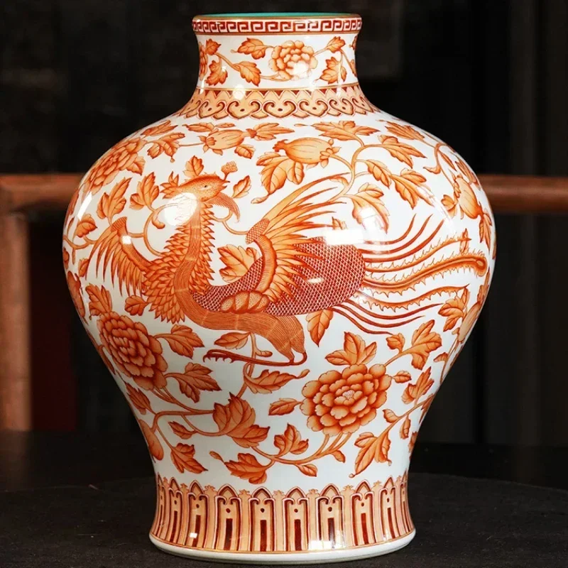 

Hand-painted antique living room decorations in Ningfeng kiln ceramic vases with auspicious dragon phoenix intertwined branches