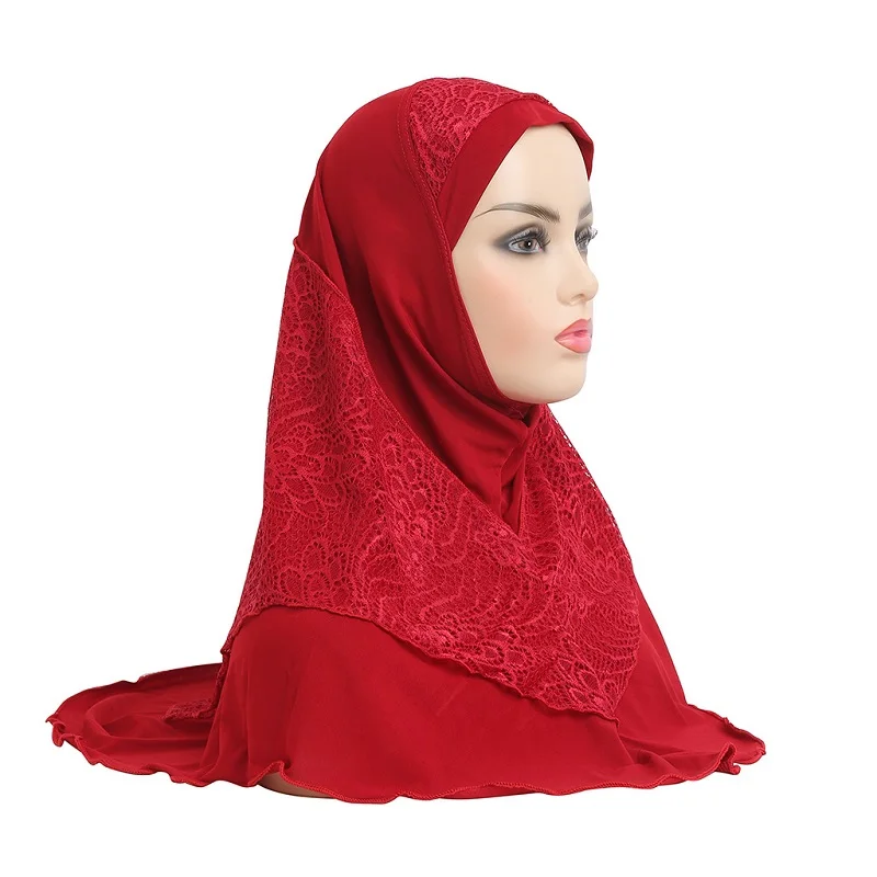 Nuovi arrivi donne cristallo canapa turbante cappelli pizzo Splicing testa musulmana avvolgere 70*60CM sciarpe moda Hijab