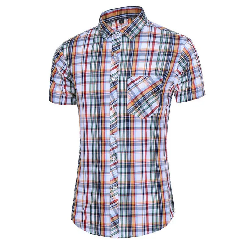 

Men's Plaid Print Short Sleeve Shirt Plus Size Casual Hawaiian Style Button Down Shirt Summer Cross-Border Fashion