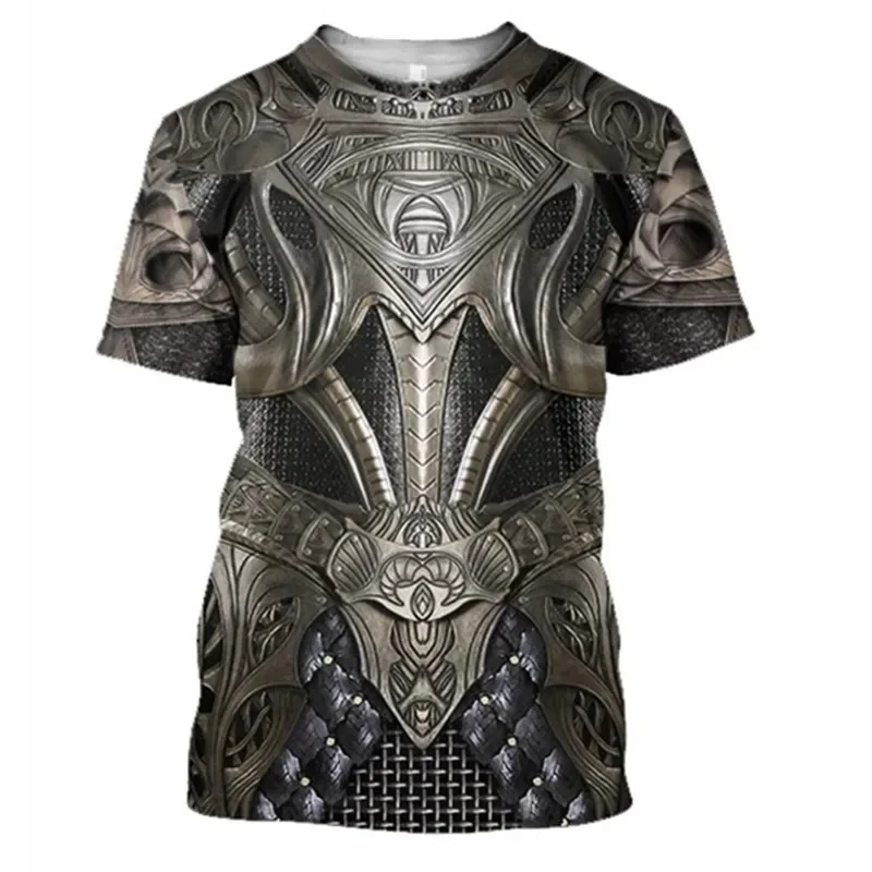 3D Printed Medieval Armor T-Shirt For Men Cosplay Vintage Graphic T Shirts Casual Loose Short Sleeve Tops Street Round Neck Tees