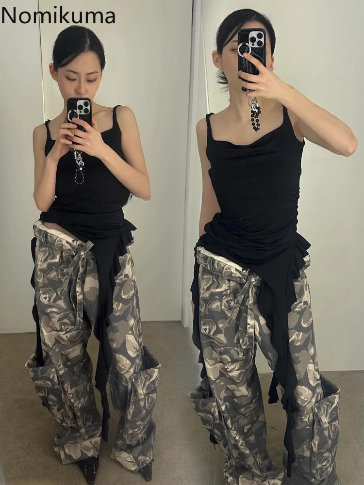 

Harajuku Tanks Women Clothing Y2k Crop Top Slim Waist Split Irregular Camis Tunic Fashion Ruffles Summer Vest 2024 Ropa Mujer