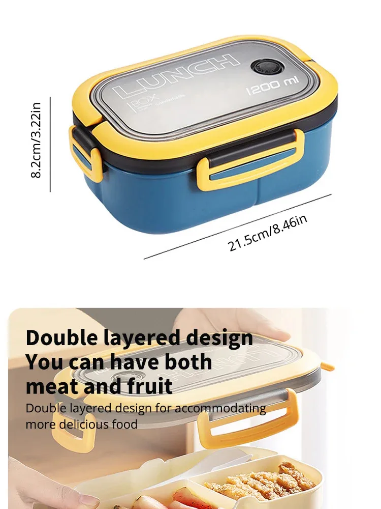 Doppelschichtiges Design mit Gabel und Löffel, Obst-Bento-Box für einfaches Tragen, mikrowellengeeignet und praktische Heiz-Lunchbox – Detail 4