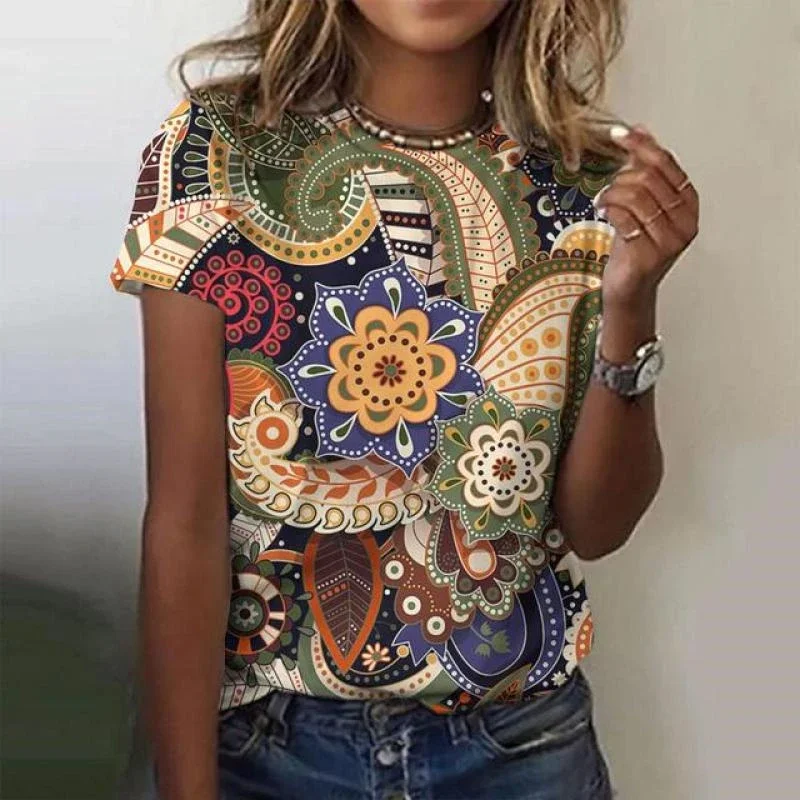 Estate Casual Vintage T-shirt da donna Donna 3D Stampa Farfalla O-Collo T Shirt Moda femminile Allentato Manica corta Top Tees