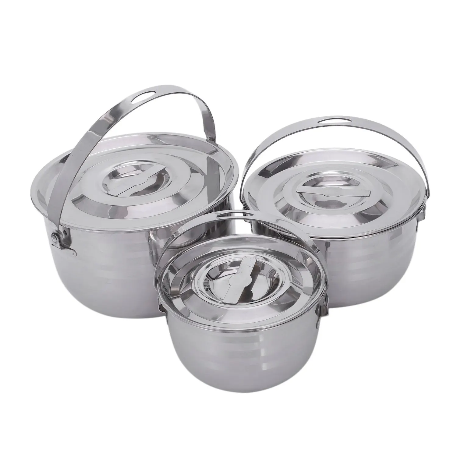 

Camping Cookware Set Stainless Steel Compact Campfire Cooking Pots And Pans Rugged 3Pc Cook Set For Outdoor Hiking Barbecue