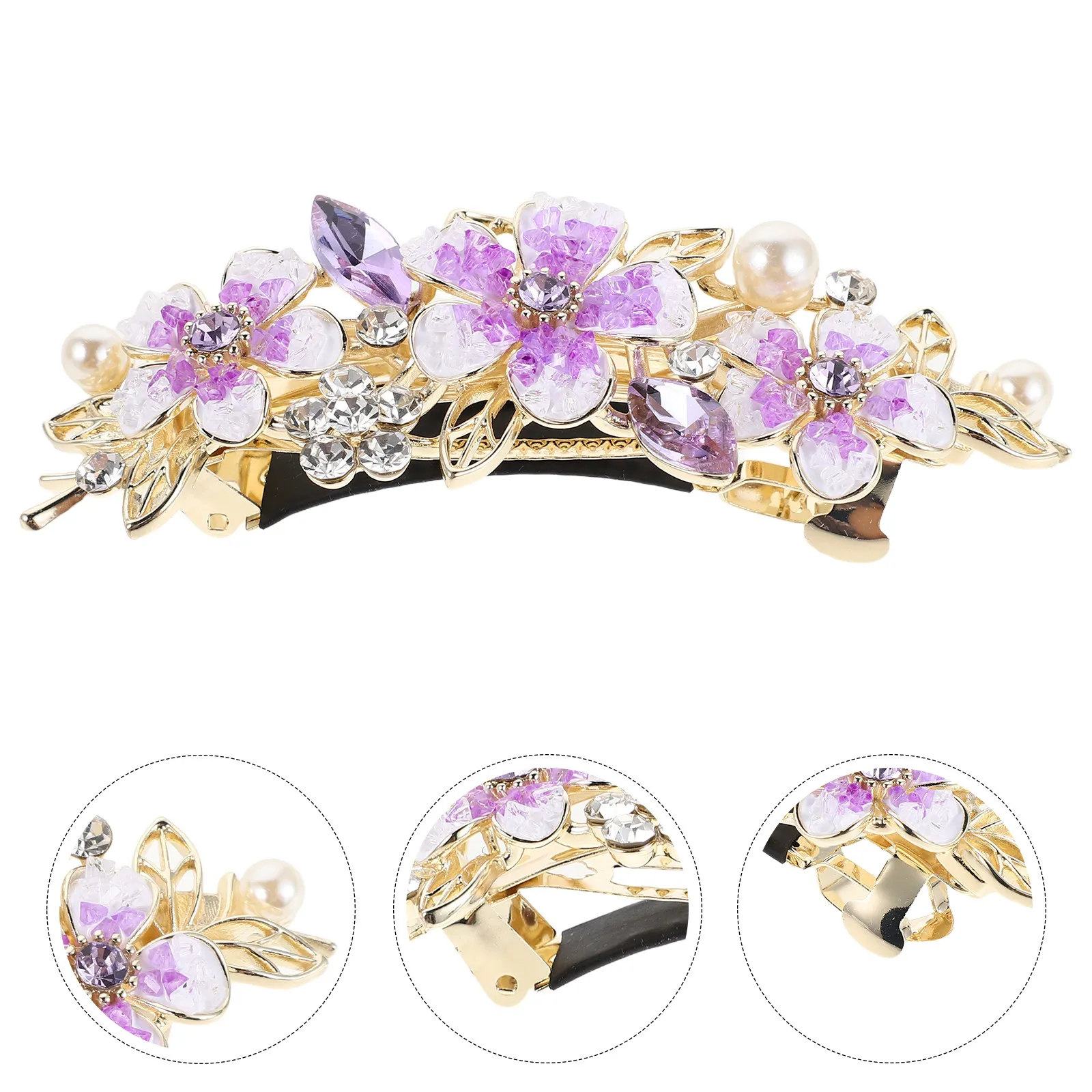 

Elegant French Style Hair Clips for Women with Purple Rhinestones Crystal Barrettes Updo Chignon Buns Claw Clip for Thick Hair