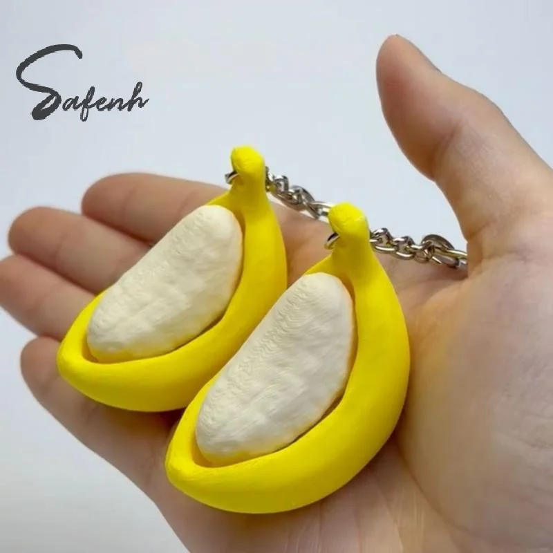 1Pc 3D Printing Banana Fidget Keychain Mechanical Switch Clicker Fidget Toy Portable Stress Relief Squeeze Key Ring Novelty Gift