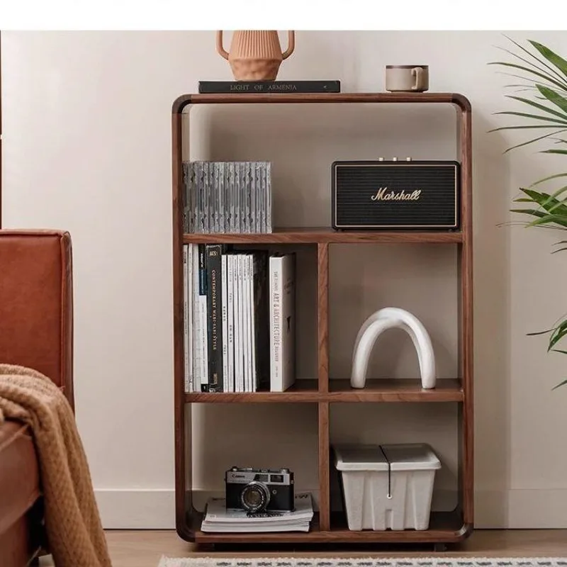 North American Walnut Solid Wood Bookcase Locker Shelf Sofa Side Cabinet Side Cabinet Small Bookshelf Side Cabinet Storage Shelf