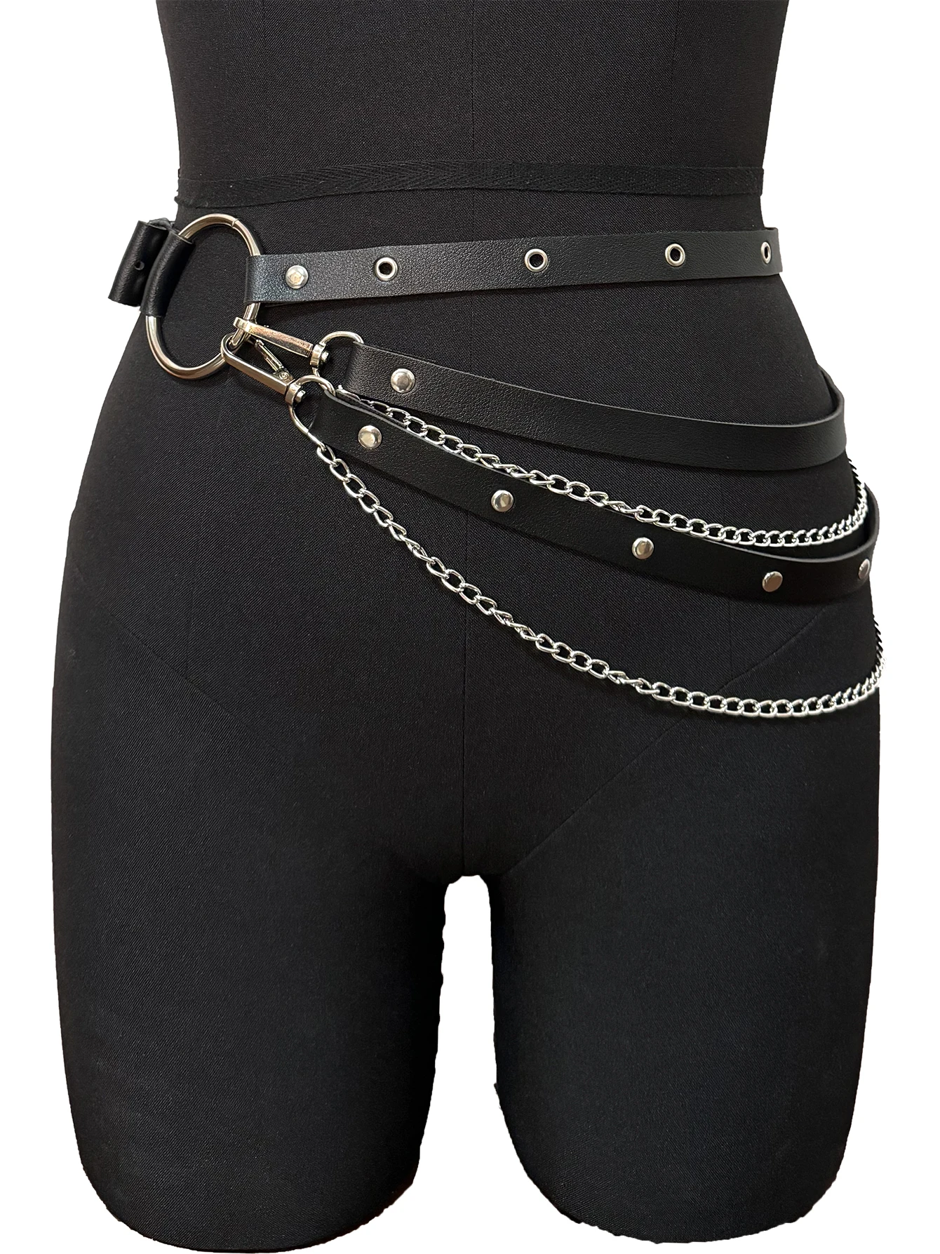 Verstellbarer PU-Leder Gürtel für Damen, Sexy Taillen-Harness, Gothic Bauchkette, Festival-Schmuck für Mädchen – Detail 8