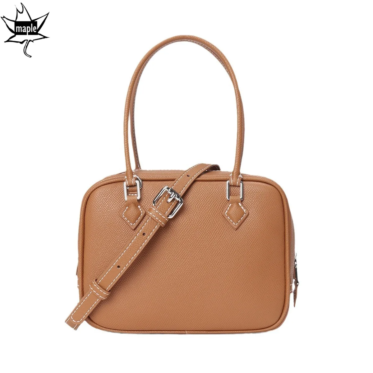 New Designer Simple Caramel Street Tote Epsom Cow Leather Women Handbag Long Handle Office Commuter Ladies Shoulder Bag