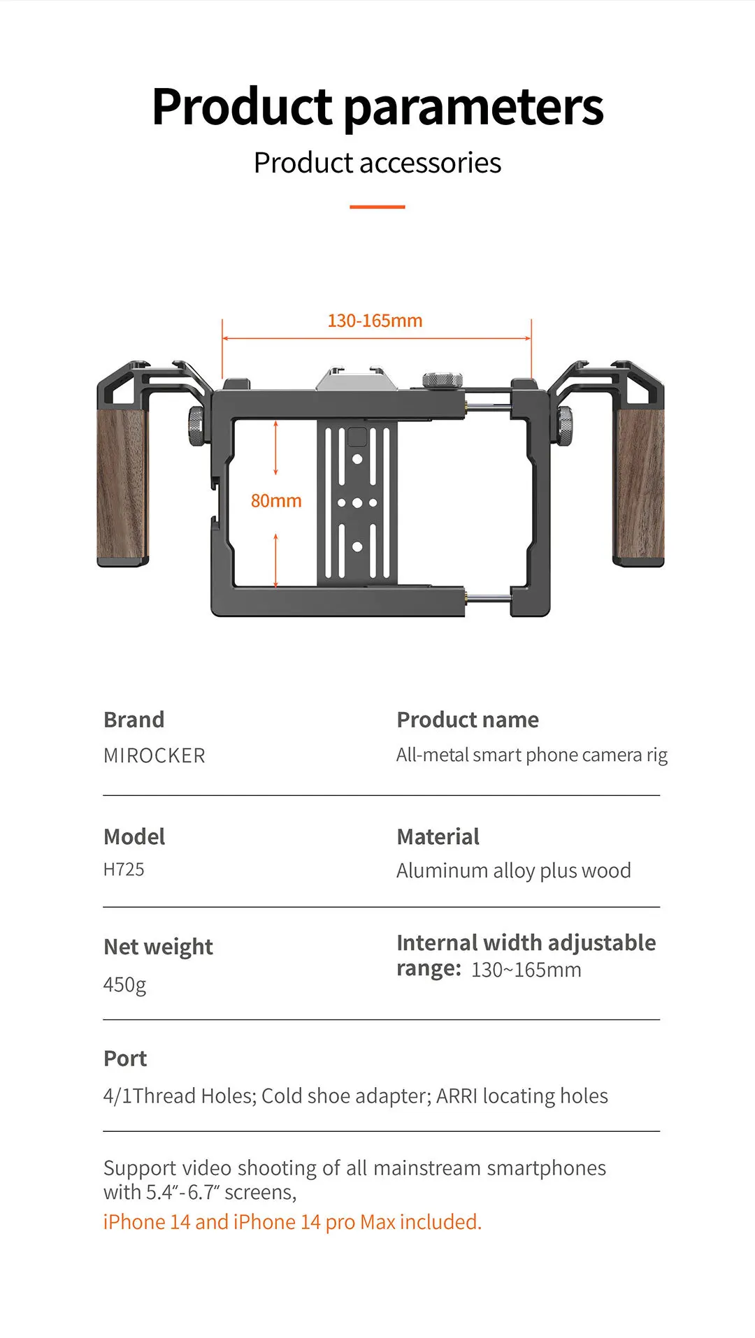 MIROCKER Smartphone Metal Cage for iPhone 15 14 13 PRO MAX Huawei Xiaomi Smartphone Handle Grip Phone Vlog Video