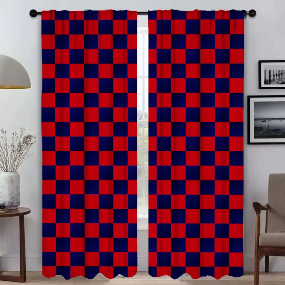 Blackout Curtains 2 Pieces Grid Partition Halloween Decoration Curtains Child Room Window Curtain for Room 2 Panel Living Camera