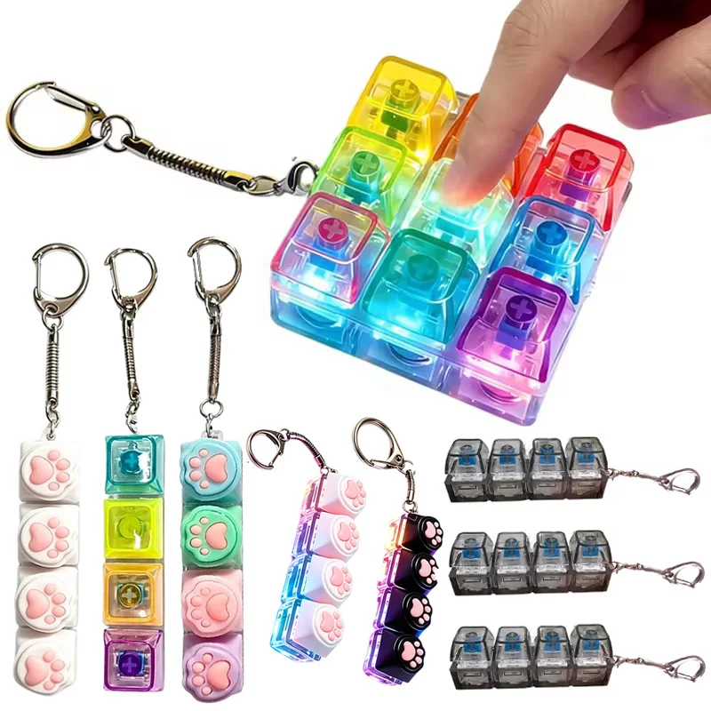 New hot LED Keyboard Keychain Clickable Button Fidget Stress Relief Anxiety Portable Desk Accessory Office Decor Gift for Adults