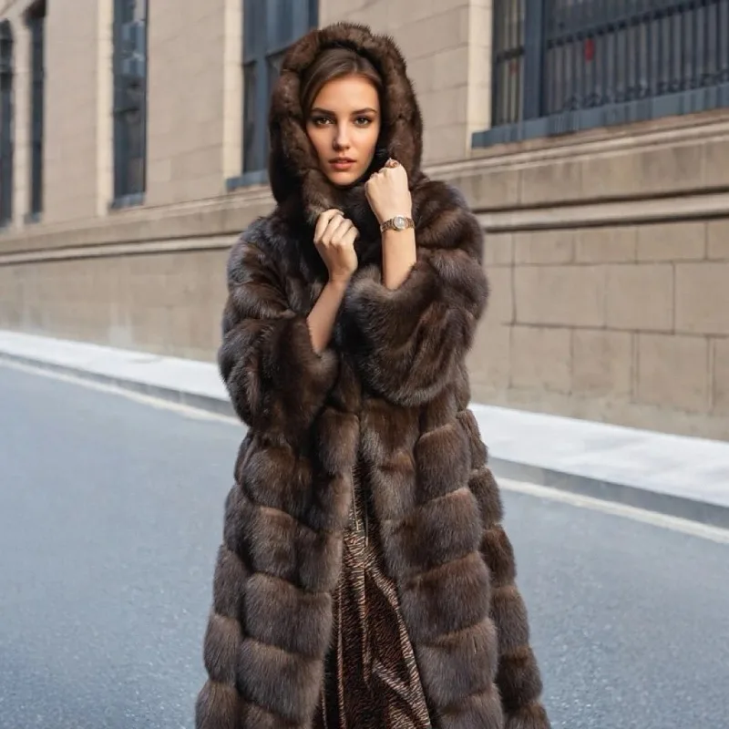 Mink Fur Coat New Style Autumn and Winter Hooded Mink Long Style Eco-friendly Faux Fur Winter Coat for Women Long Faux Fur Coat