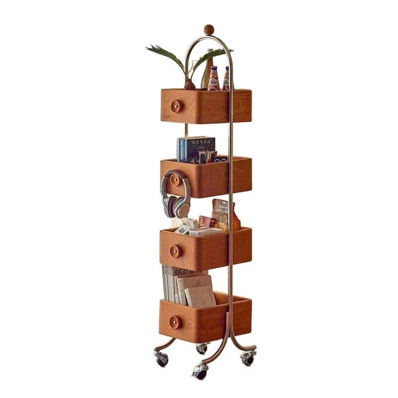 Household Floor-to-ceiling Bookshelf Living Room Cherry Wood Corner Shelf Movable Locker Storage Display Cabinet Corner Cabinet