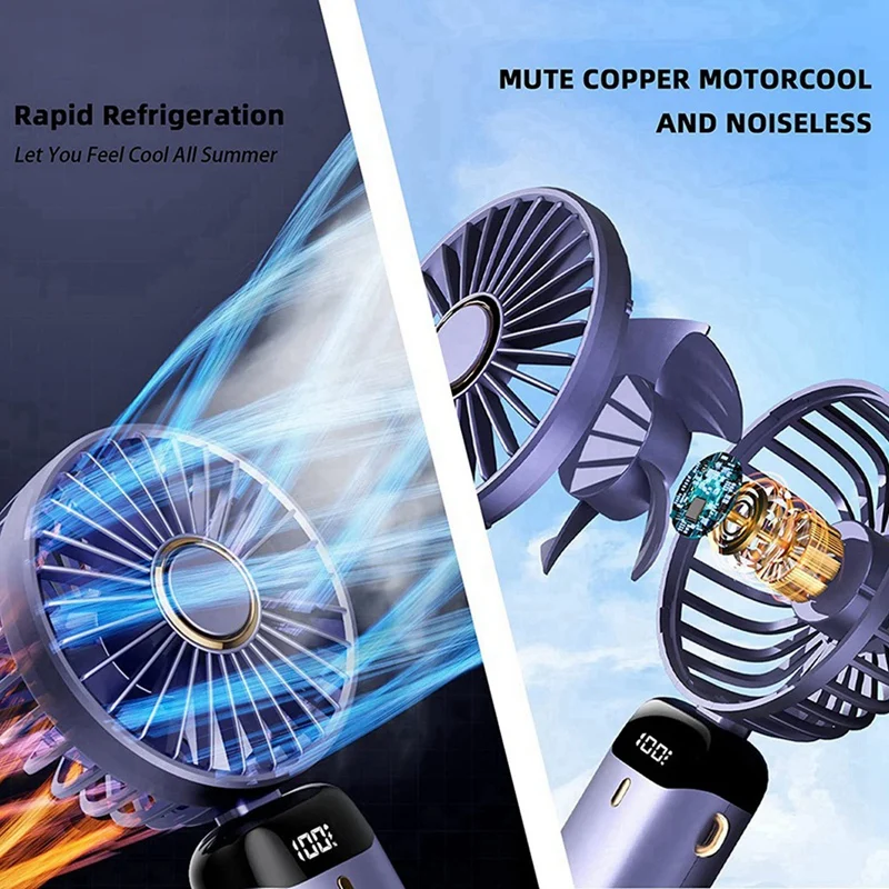 Handheld Fan Personal Fan 5000Mah Rechargeable,5 Speeds With LED Display,90° Adjustable