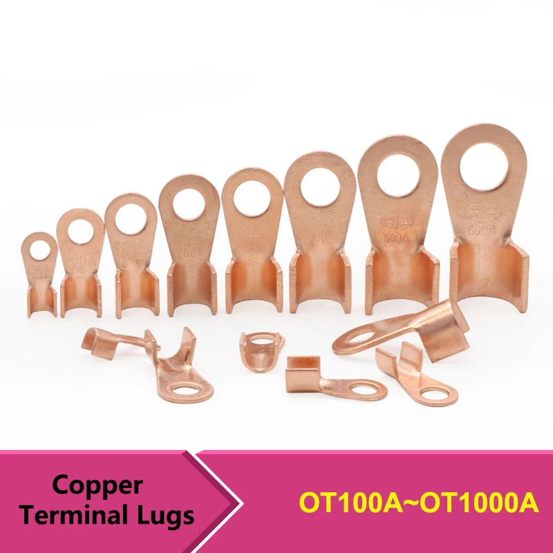 

5/10pcs OT Type Wire Crimp Copper Ring Terminal Lugs 100A ~1000A Open-End Cable End Connectors Splice Battery Cable Connector