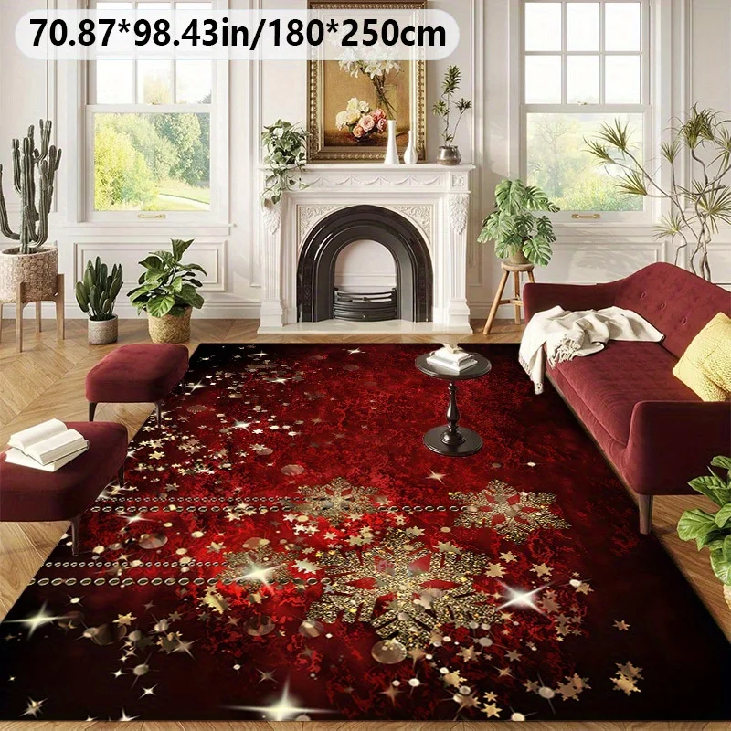 Crystal Velvet + Dot Plastic Backing 1pc Area Mat, Red Base Christmas Holiday Style Machine Washable Easy-Care Home Decor Sofa T