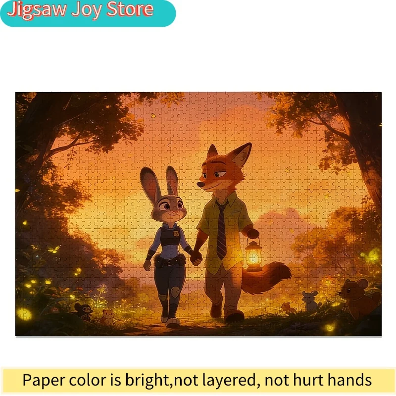 1000pcs Disney Zootopia Judy Hopps and Nick Wilde Poster Puzzle, High Difficulty, DIY Home Decor, Game Puzzle