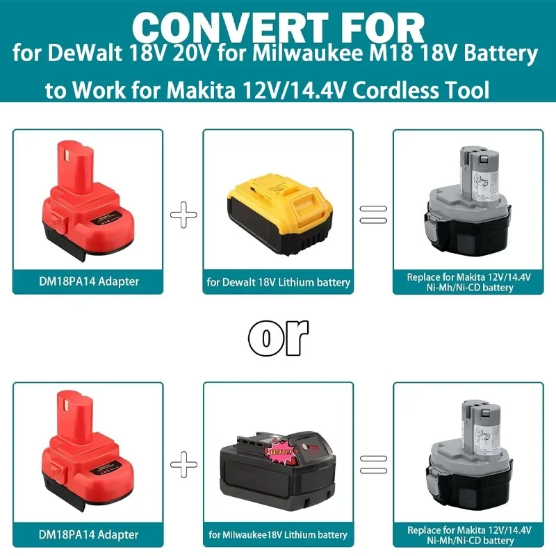 Battery Adapter For Makita/Dewalt/Milwaukee 18V 20V Li-ion Battery Convert To For Makita12V/14.4V Battery Power dirll Tools Use