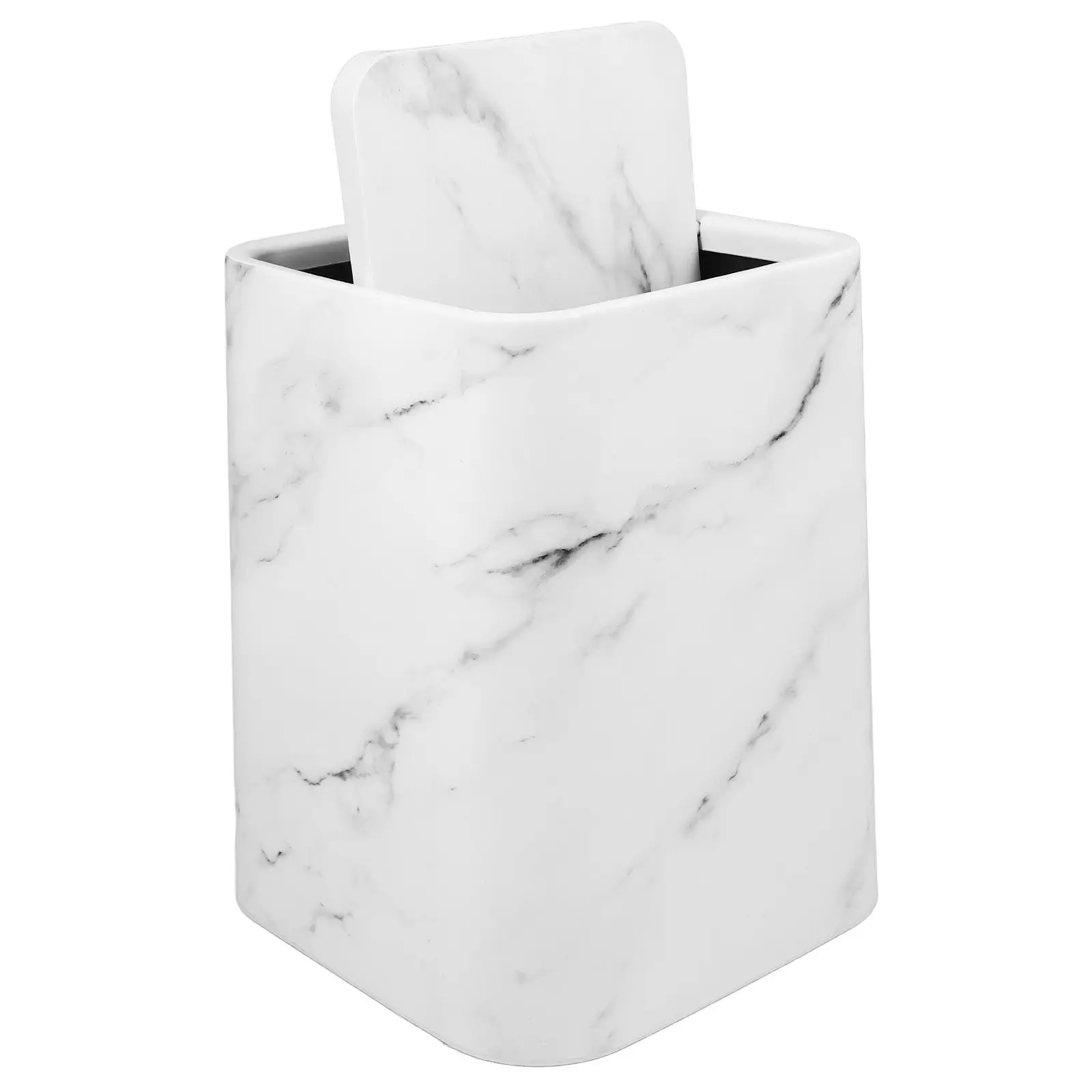 Marble Texture Trash Bin Lid Space-Saving Stylish for Bathroom Kitchen Living Room Office Wastebasket Bathroom Garbage Container
