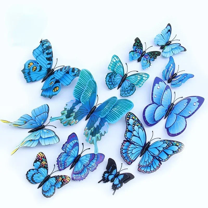 12pcs 3D Double Layer Butterflies Wall Stickers Living Room Decor Wedding Kids  Decoration DIY  Art Magnet