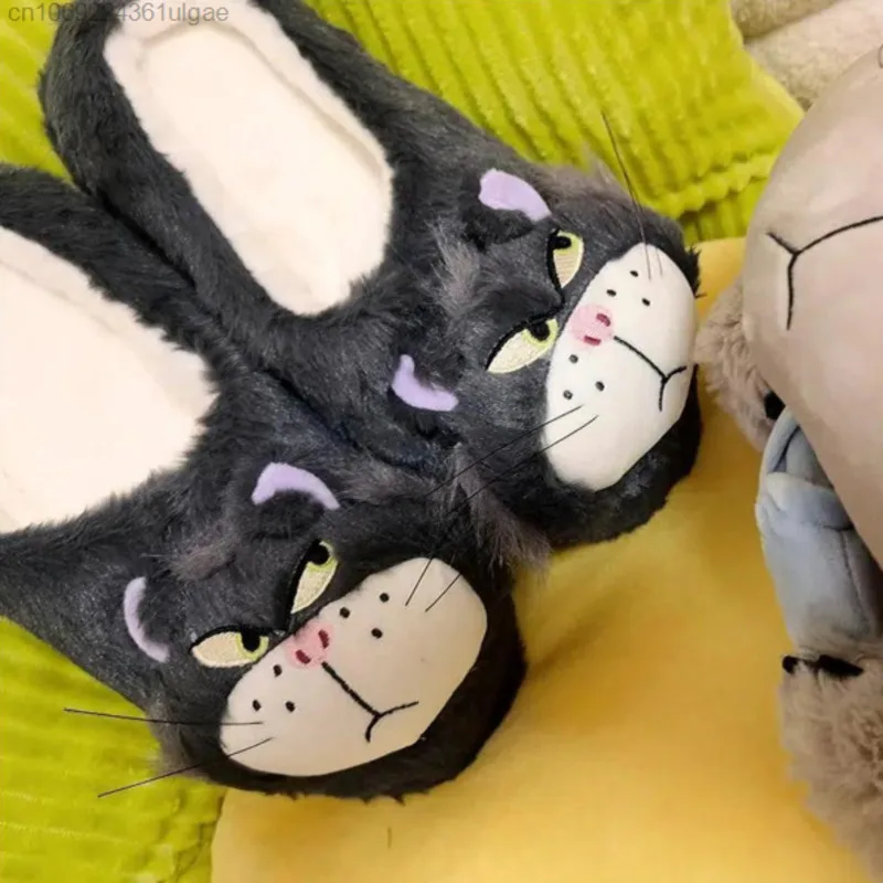 Disney Cartoon Kat Lucifer Nieuwe Leuke Home Katoenen Schoenen Vrouwen Luxe Ontwerp Indoor Fuzzy Slippers Y2k Meisje Zachte Pluche Platte schoenen