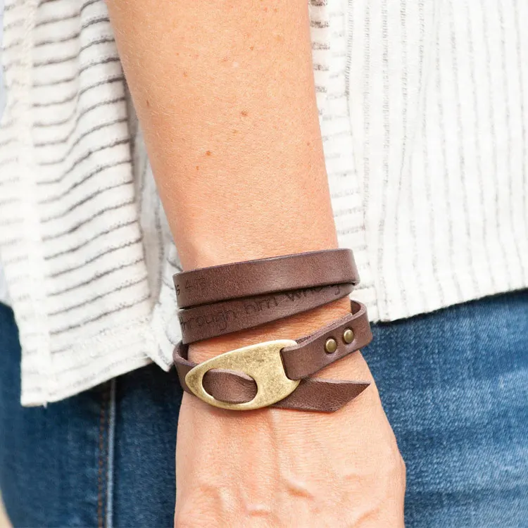 2025 Personalized Custom Engrave Words Bracelets Men Fashion Retro Handmade Multi-layer Brown Leather Wrap Bracelet Women