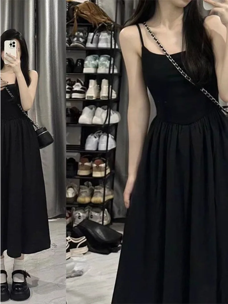 

Hepburn style black sleeveless camisole dress for women in summer with exquisite design sense high-end waistband backless KVGO