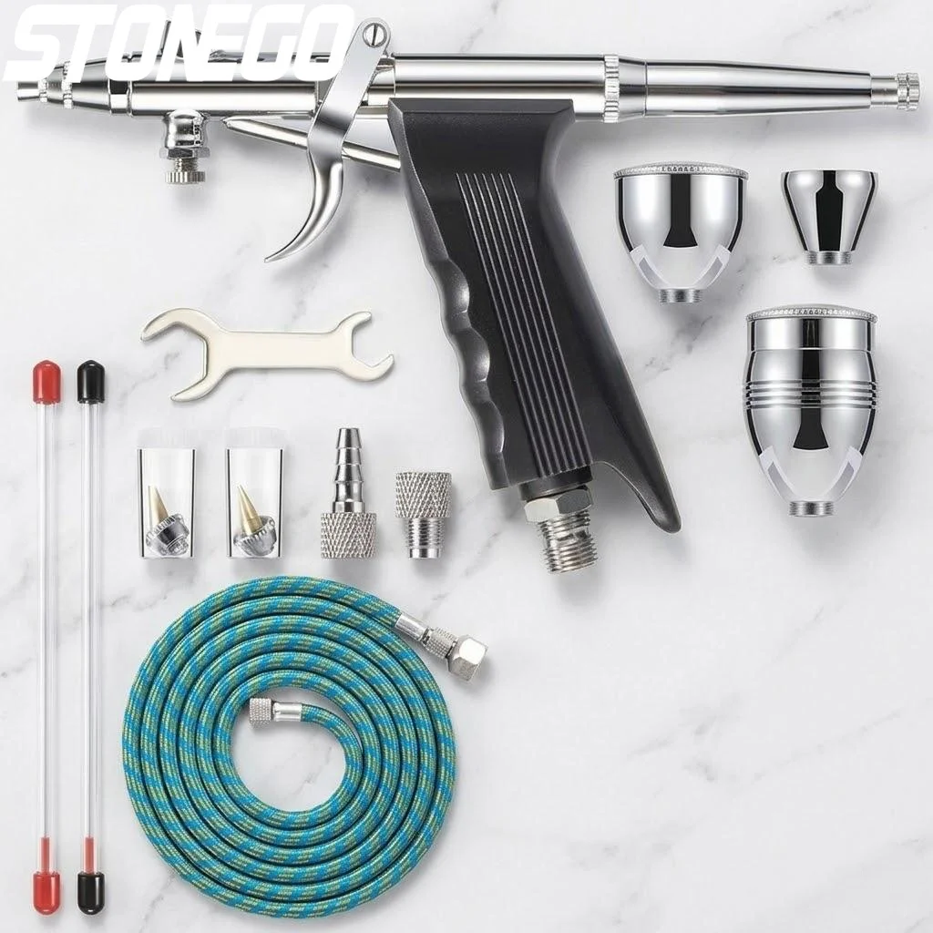 

Airbrush Kit Double Action Trigger 0.3mm 0.5mm 0.8mm Needles 2cc 5cc 13cc Paint Cups Airbrush Spray Gun for Nail Art Cake Tattoo