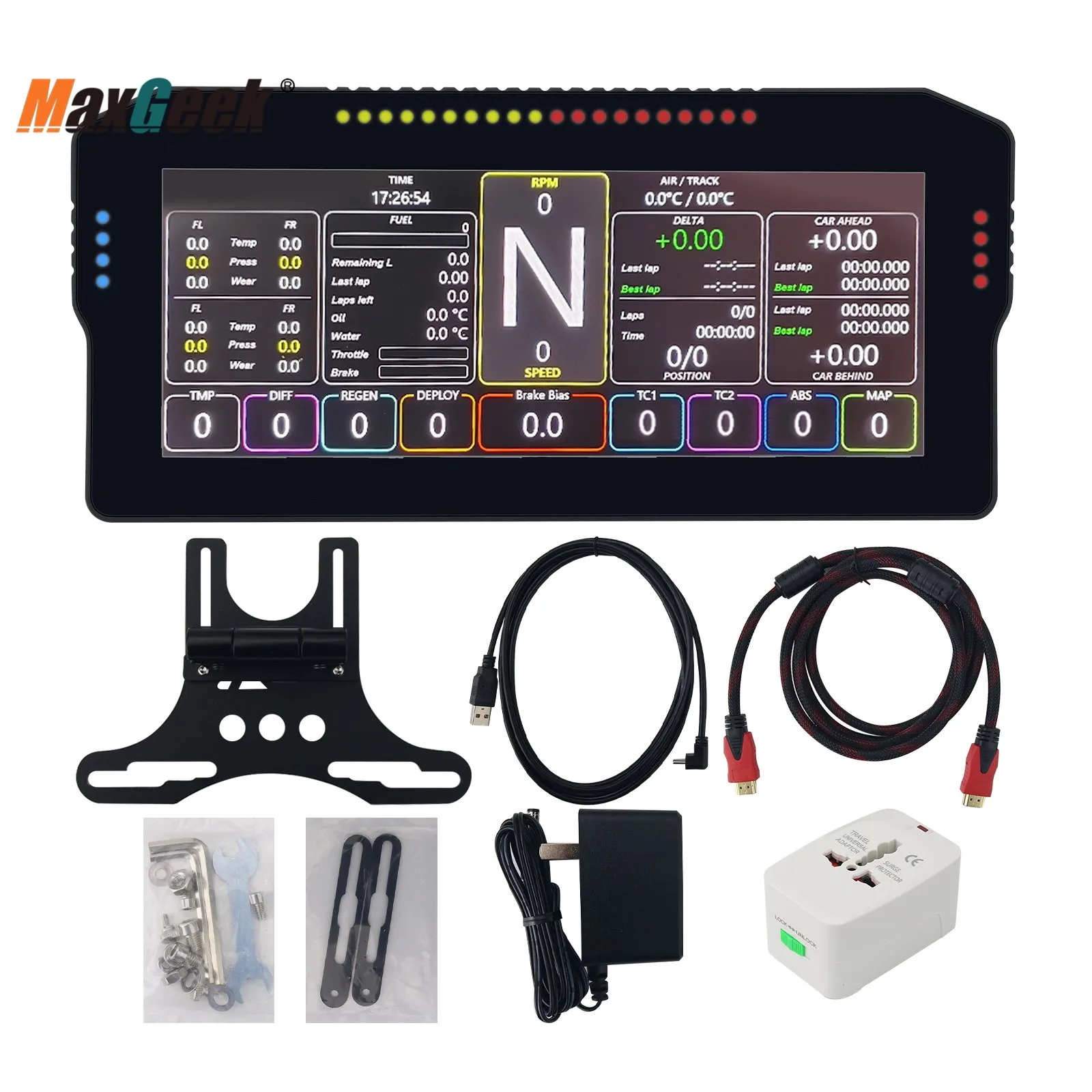 Maxgeek Black 10.3-inch 1280x720 HD Racing Game Simulator Steering Wheel Display RGB Full Color Panel IPS Screen